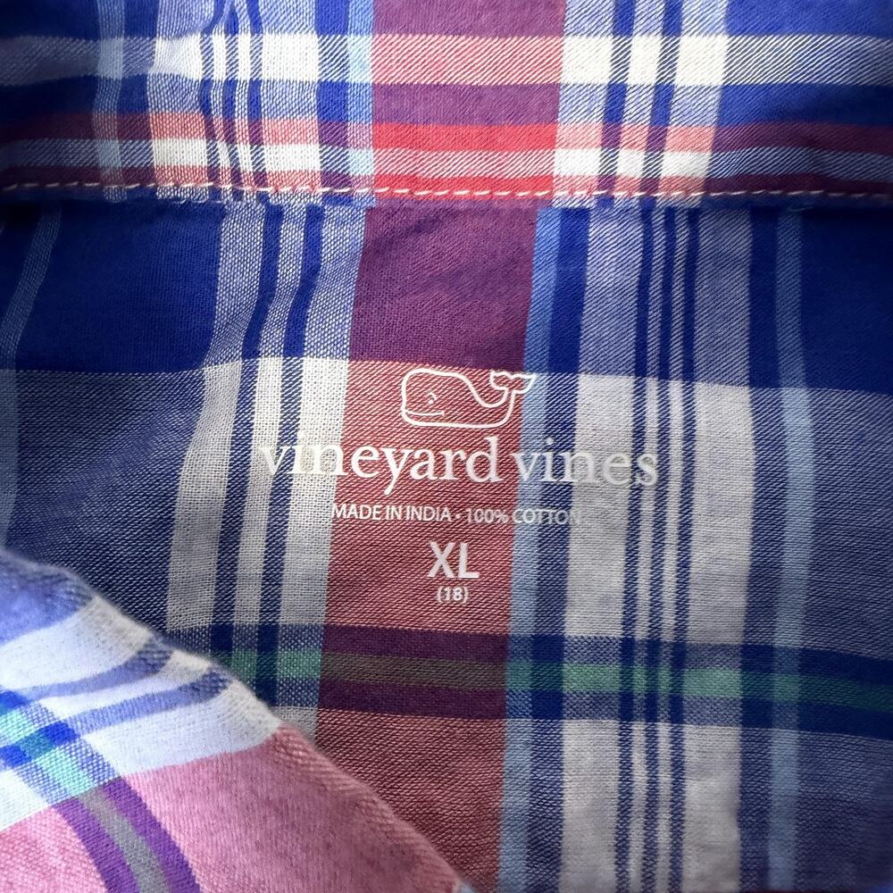 Vineyard Vines Shirt Boys XL Blue Plaid Button-Up Long Sleeve Embroidered - Picture 4 of 10